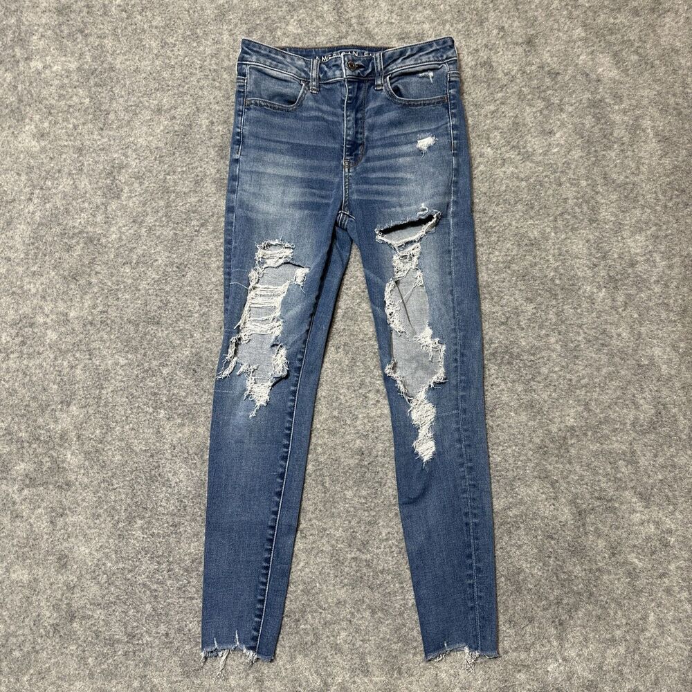 American Eagle Distressed Next Level Stretch Hi Rise Jegging Womens 4 Short Blue